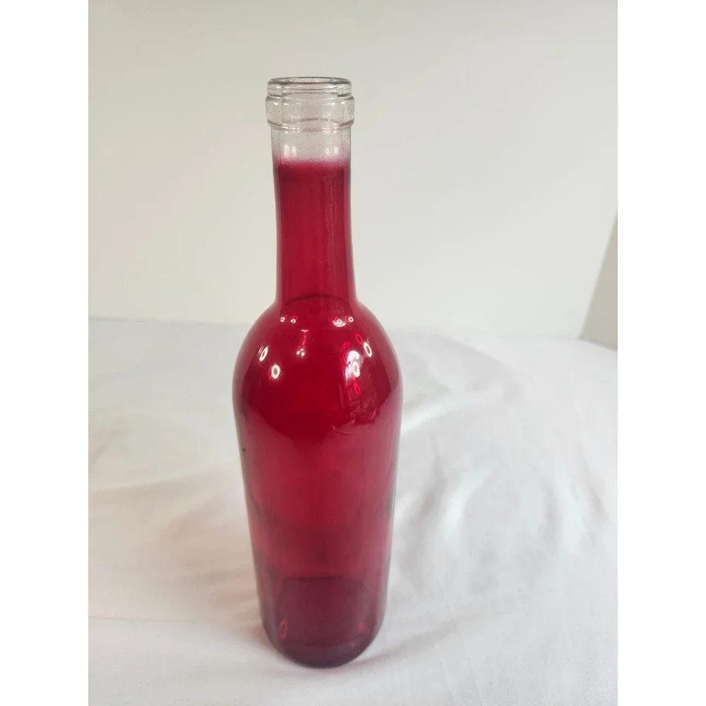 Vintage Ruby Red Glass Decorative Bottle Wine Shape Bud Vase 12 Inch Home Decor